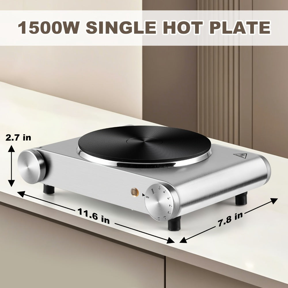 Hot Plate Electric Burner with Temperature Control – Dual Size Coil Burners 7.4in & 6.1in, Countertop Electric Stove for Daily Cooking, Dorm, Office & Travel, Multiple Colors Available
