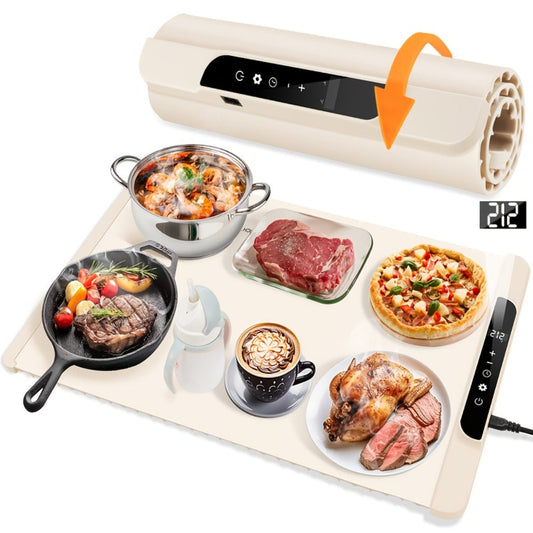 Electric Food Warming Pad, Foldable Silicone with 3 Heat Levels and a 6-Hour Timer