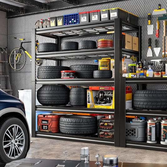Garage Shelving Unit, 72-Inch Black Steel Rack with 5 Adjustable Shelves