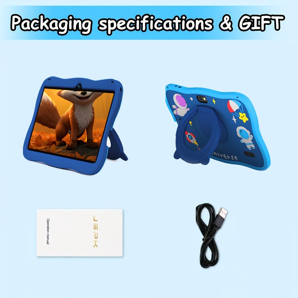 GMS Certified Kids Tablet 7 Inch Android 14 4GB RAM 128GB ROM Eye Protection Screen 5G WiFi Shockproof Case Dual Camera Parental Controls Educational Apps Learning Tablet for Children Teens Blue