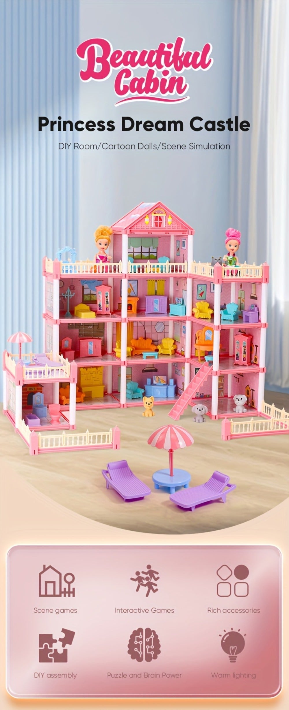 Princess Dollhouse Castle Playset with 14 to 27 Room Options