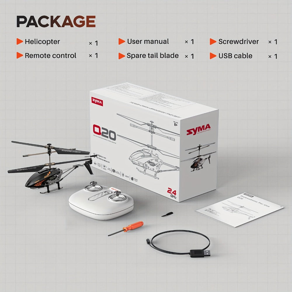 SYMA Q20 RC Helicopter for Kids, 3.5 Channel Altitude Hold with One-Key Takeoff, Black