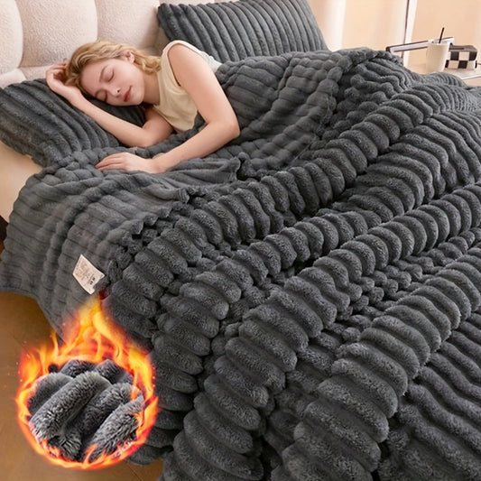 Faux Rabbit Fur Blanket, Reversible Plush Throw for Bed and Sofa