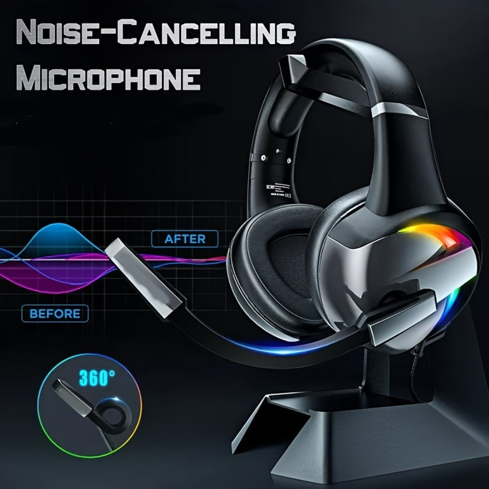 LED RGB Gaming Headset Surround Sound 50mm Driver Noise Canceling Mic Ergonomic Over-Ear Headphones for PS5 PS4 PC Laptop Gamers ESports USB 3.5mm Gaming Accessories