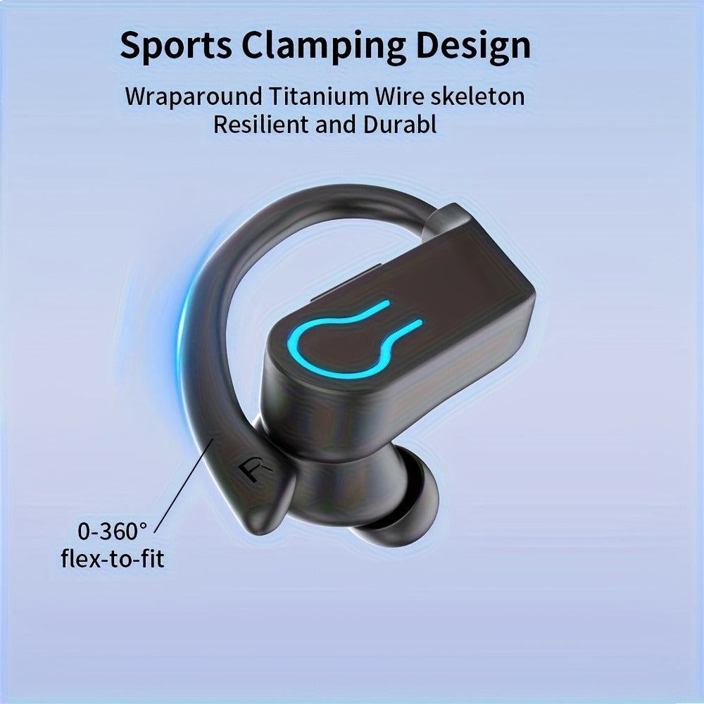 TWS Earhook Wireless Earbuds Semi-Open Back with LED Charging Case, ENC Noise Reduction, Touch Volume Control, Built-In Microphone, True Wireless Bluetooth Headphones for Sports Travel Work