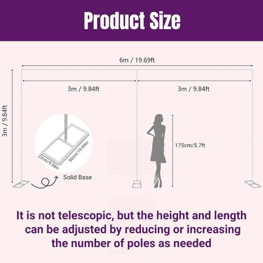 Metal Backdrop Stand Kit with Silver Freestanding Frame for Weddings & Photo Booths