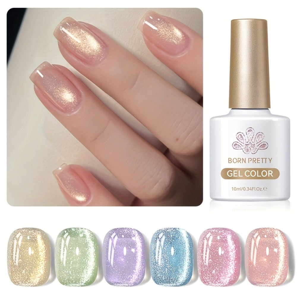 BORN PRETTY Cat Eye Gel Polish 6PCS Flowing Series Magnetic 10ml Alcohol Free Soak Off LED UV 30-Day Wear – Flowing Cat Eye Nail Art Gel Set for Salon & DIY Manicure, Nail Gift for Women