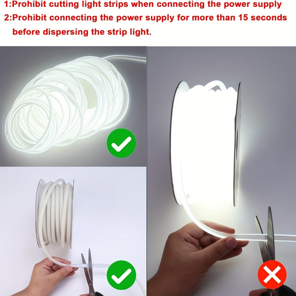 COB LED Strip Lights 10M 33ft 110V Connectable High Brightness Flexible Rope Light – No Dark Spots Indoor Outdoor Ceiling Kitchen Cabinet Closet Landscape Decor White Warm White
