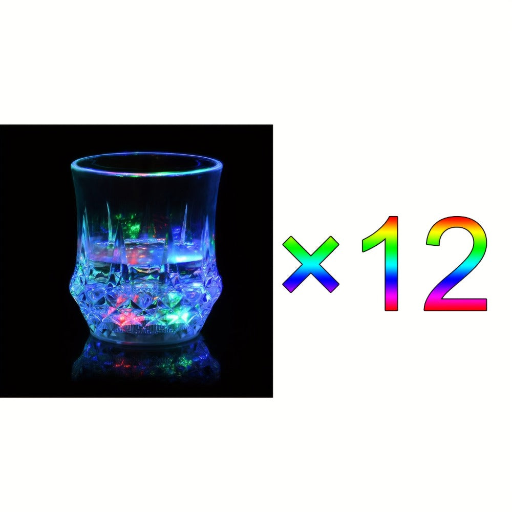 Light Up Cups 12 Pack – LED Luminous Sensor Glasses That Glow When Liquid Is Poured – 7-Color Gradient Flash Crystal Tumbler for Bar, KTV & Party – 6.76 Oz Cool Novelty Drinkware Gift