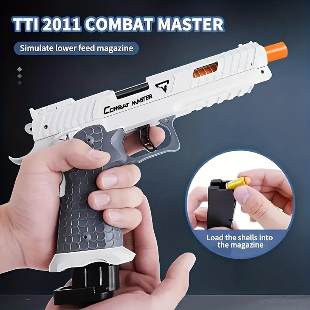 2011 Battle Master Semi-Auto Soft Bullet Toy Gun with Shell Ejecting – 1 Magazine, 20 Simulation Bullets, ABS Safe Plastic, Combat Role Play Pistol for Boys, Birthday Gift for Kids Ages 6+