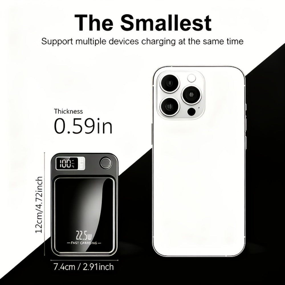 MagSafe Compatible Power Bank 10000mAh Magnetic Wireless Charger 22.5W USB-C Fast Charging LED Display Portable Charger for iPhone 16 15 14 13 12 Series Android Black White