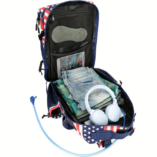 Hiking Backpack with Flag Pattern and Padded Straps for Travel and Daily Use