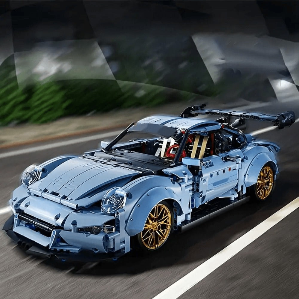Lowrider Sports Car Building Blocks, 2100 Pcs Misty Blue Adult Model Car Kit