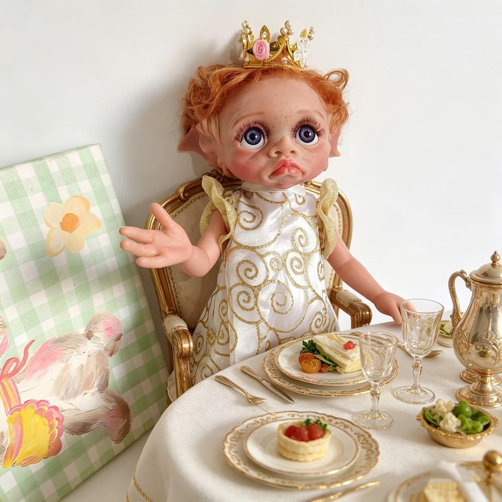 15-Inch Fairy Elf Reborn Doll with Wavy Hair and Random Crown