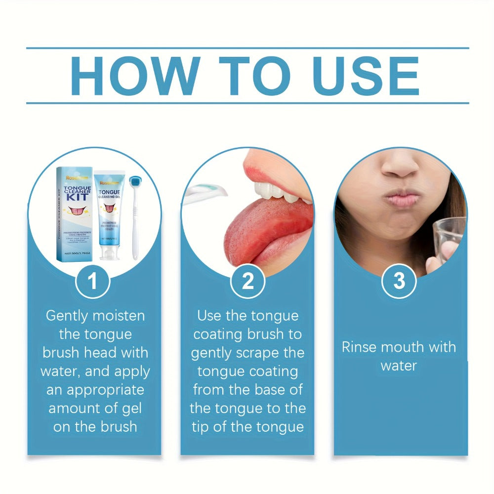 Tongue Cleaner Kit with Probiotic Cleansing Gel & Tongue Brush – Bad Breath Eliminator Fresh Mouth Daily Oral Hygiene Care Gentle Non-Irritating for Sensitive Mouths Adults Gift Set