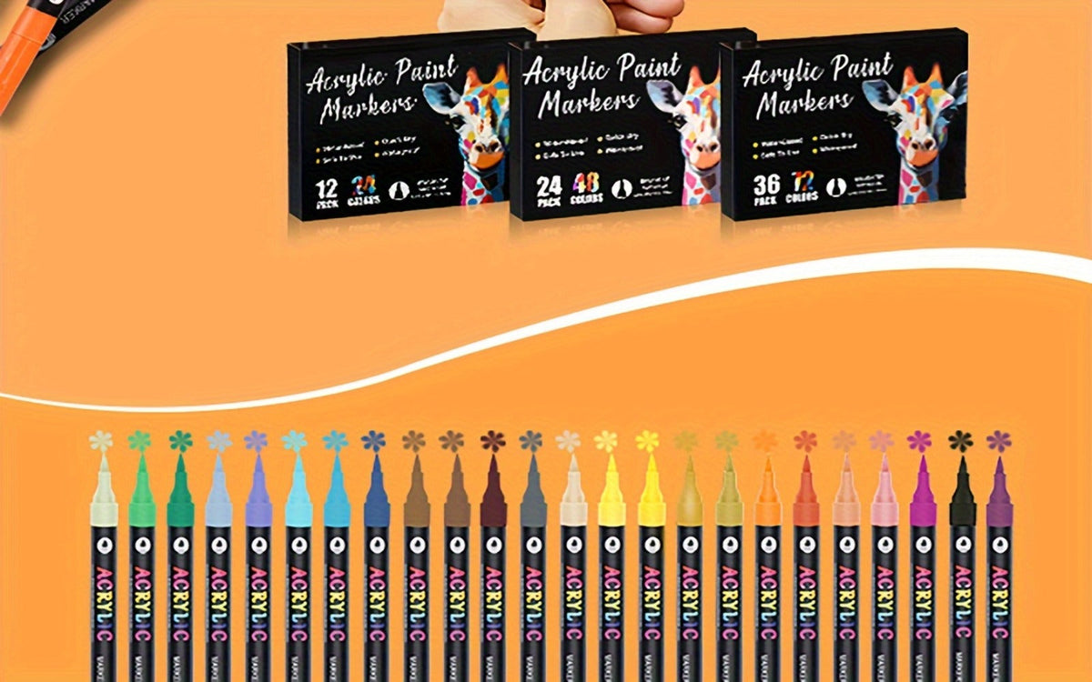 Double-Ended Acrylic Paint Pens 48 72 Colors Bulk Pack – Waterproof Dual Tip Markers for Rock Painting Fabric Metal Glass Wood Canvas Ceramics Eggs Pumpkins Artist Crafter Gift