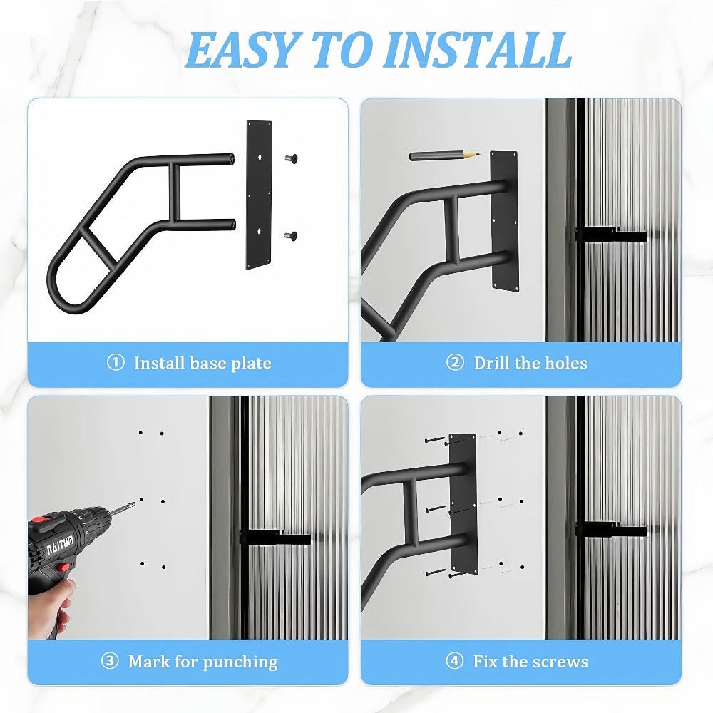 Stair Handrail Outdoor Anti-Slip Wall Mounted for 1-3 Steps – U-Shaped Carbon Steel Grab Bar, 600 lb Capacity, Rust-Resistant, for Porch, Garden, Bathroom – Safe for Elderly, Kids, Disabled & Pregnant