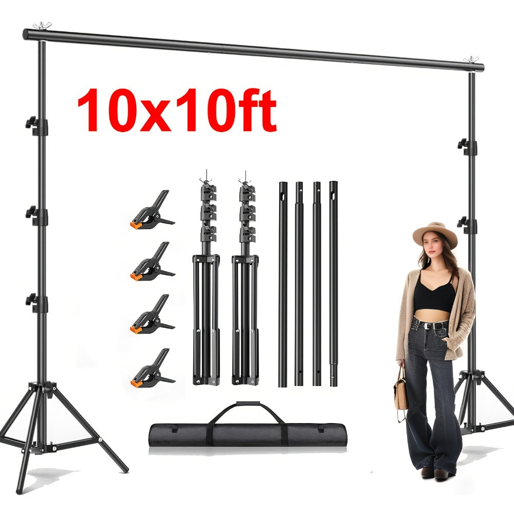 Multi-Size Adjustable Backdrop Stand Kit 10x10ft & 6.5x6.5ft – Heavy Duty Sturdy Background Support System for Photo Studio, Wedding, Party & Event Photography, Quick Setup Design