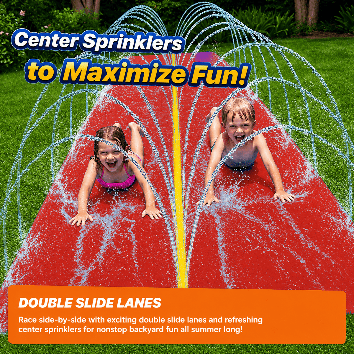 Kids Water Slide, 18 x 5 ft Dual-Lane Slip and Slide with Zigzag Sprinkler