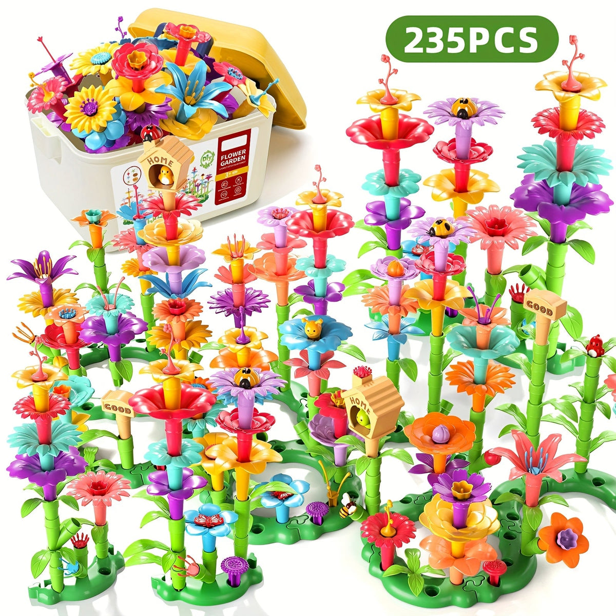 Flower Garden Building Toy Set, 235 Pieces, Floral Brick Construction Play for Kids Ages 3+