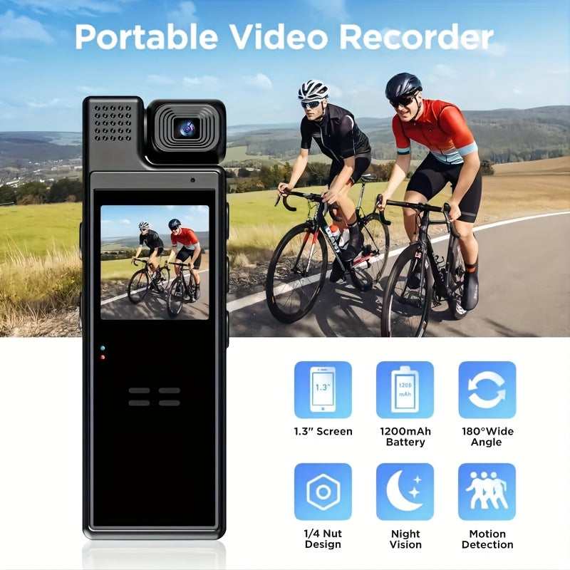 1080P HD Pocket Camcorder with 180° Rotatable Lens – Handheld Body Camera, USB Charging, Lightweight Compact Smart Recorder for Travel, Event Recording, Holidays & Birthday Gift (SD Card Not Included)