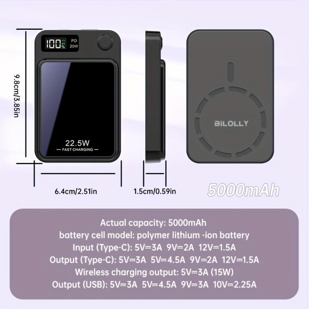 15W Magnetic Wireless Power Bank 5000 10000 15000mAh – 30W PD Fast Charging, MagSafe Compatible Battery Pack for iPhone 17 16 15 14 13 12 Pro Max Mini, Wired Charging for Android Samsung