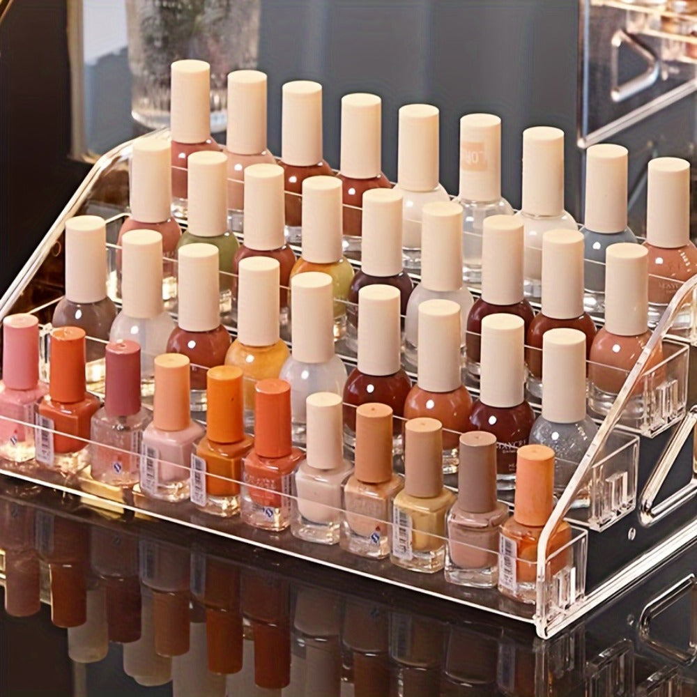 Nail Polish Organizer Acrylic Display Stand 4 Tier Clear Transparent Rack Gel Polish Holder Countertop Storage Shelf for Nail Studio Salon Home Vanity No Assembly Needed Formaldehyde-Free