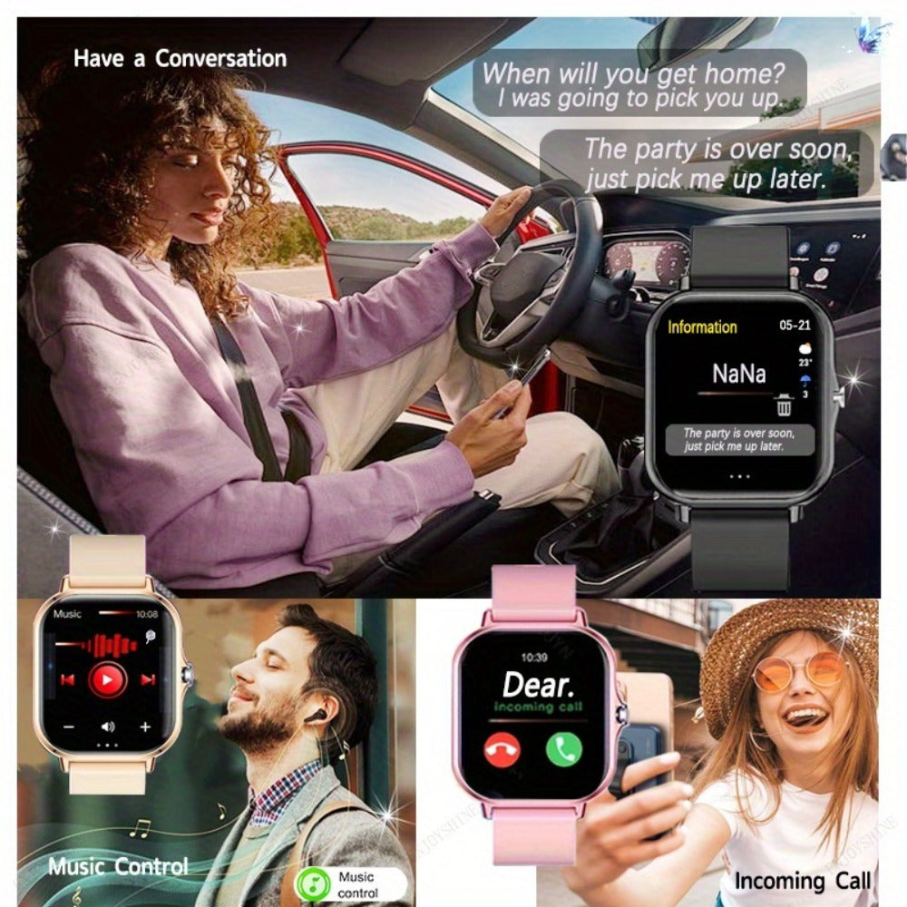 Dual TPU Strap Fitness Smartwatch 1.83" Full Touch – Pedometer, Multi Sport Mode, Exercise Recording, Wireless Calling, USB Rechargeable – Outdoor Sports Watch Men Women Gold Black Silver Pink