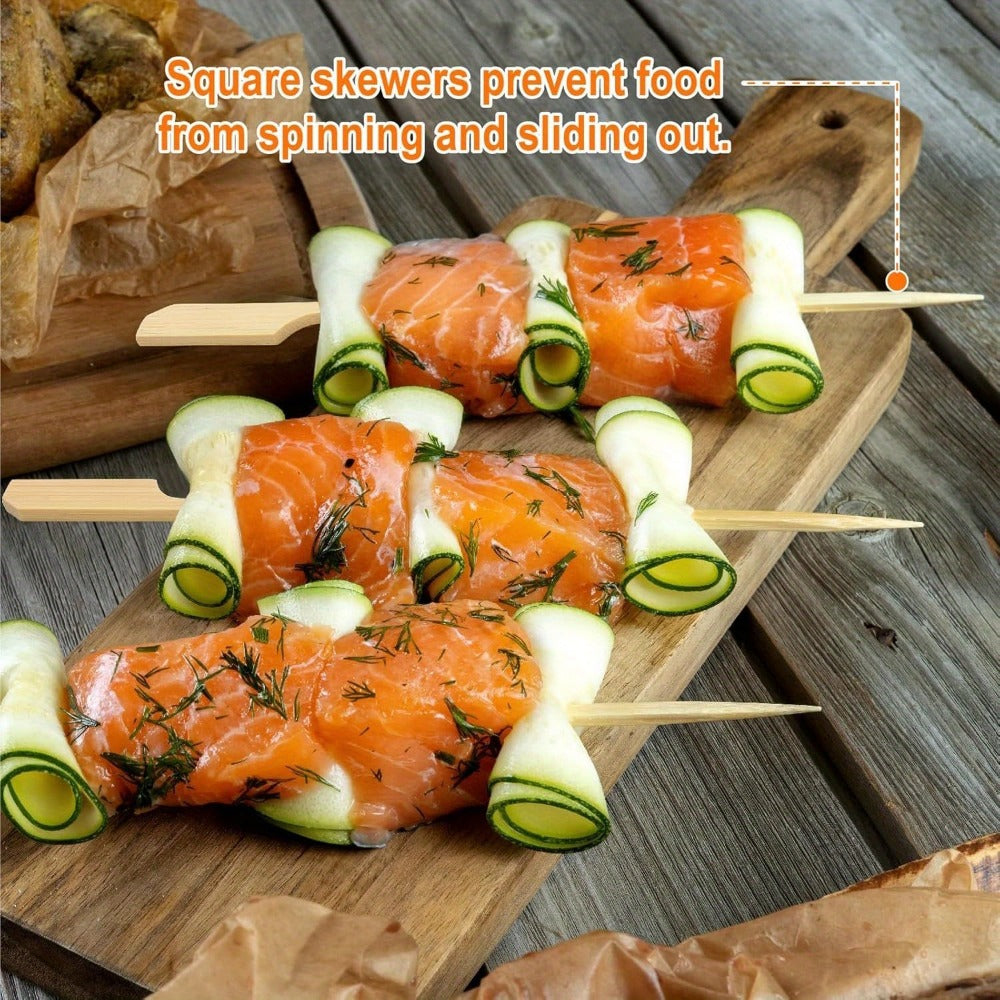 Bamboo Appetizer Skewers 400 Pack 6 Inch – Decorative Rooster Tail Food Picks Flat Wooden Sticks for Party Drinks Fruit Charcuterie Board BBQ Cocktail Toothpicks Bulk