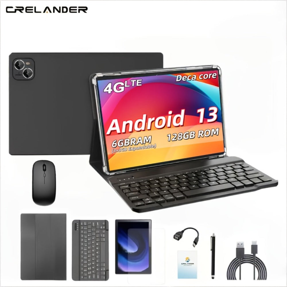 4G LTE Tablet 10.1 Inch Android 13 6GB RAM 128GB Dual SIM Dual-Band WiFi 13MP Camera Type-C 2-in-1 Tablet PC with Keyboard Mouse & Stylus Unlocked Cellular Tablet – Black & Pink