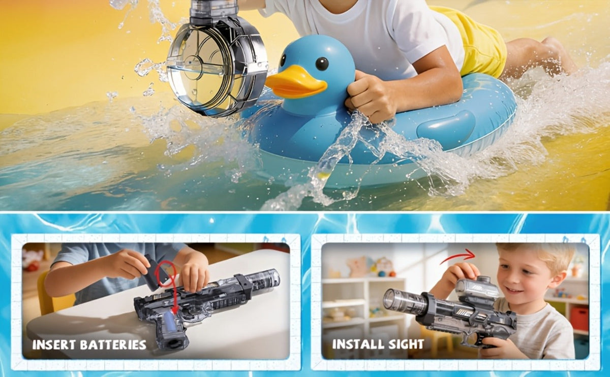 Kids Sound & Light Electric Water Gun Ages 3-8 – Auto Squirt Blaster with Large Tank & LED Effects, Summer Outdoor Pool Beach Backyard Party Toy, Birthday Gift for Boys & Girls, 1pc or 2-Pack