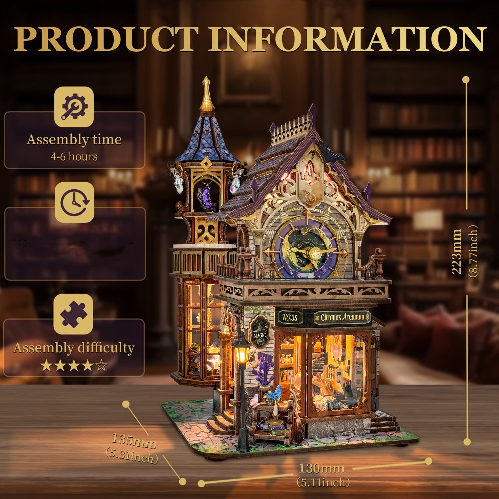 DIY Wood Miniature Bookhouse Kit SQ-71 Time Magic Club with Mechanical Link System
