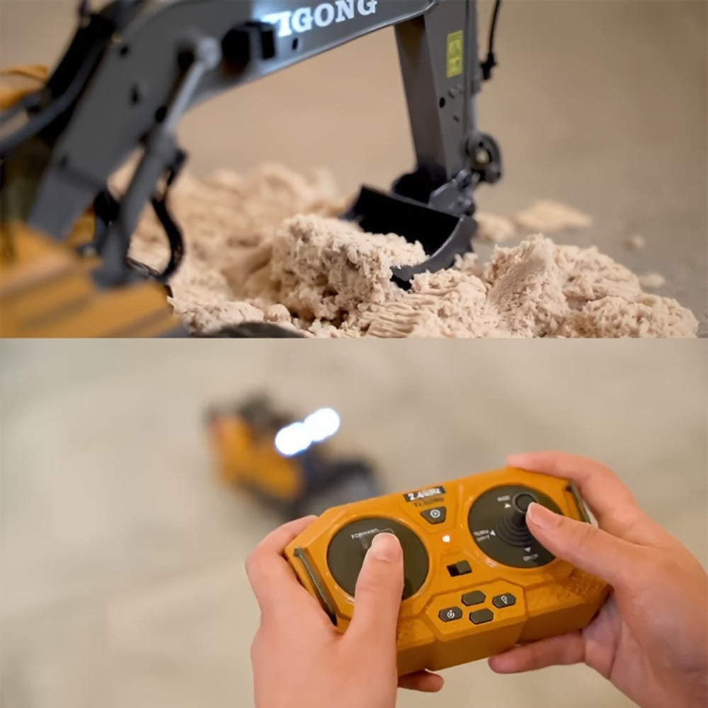 RC Construction Vehicle Toy 2.4GHz Remote Control Excavator Bulldozer Loader with Alloy Metal Cover Lights & Sound Effects – Crawler Tractor Truck for Boys Ages 8+ Birthday Christmas Gift