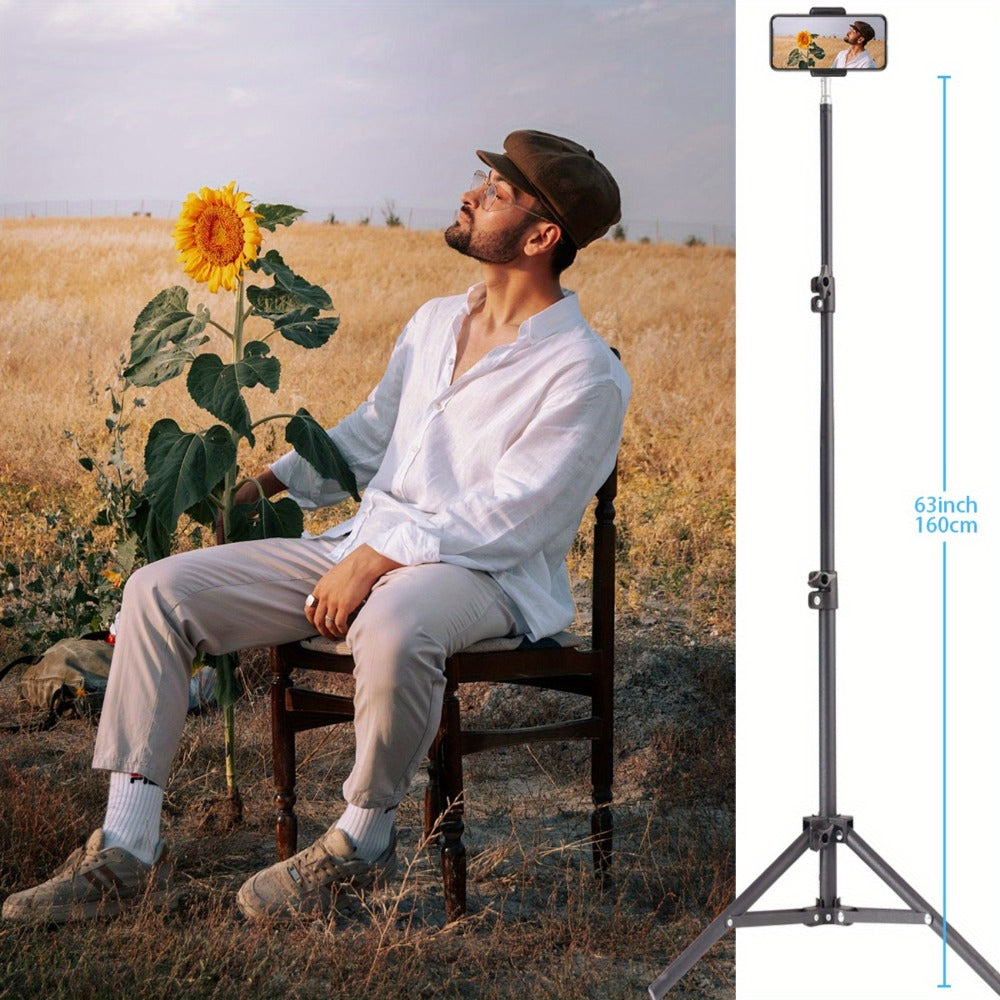 Gooseneck Phone Tripod Stand 63 Inch Flexible with Secure Phone Holder & Retractable Aluminum Base – Portable Adjustable Height for iPhone Android Vlogging Live Streaming Cooking Fitness Video Recording