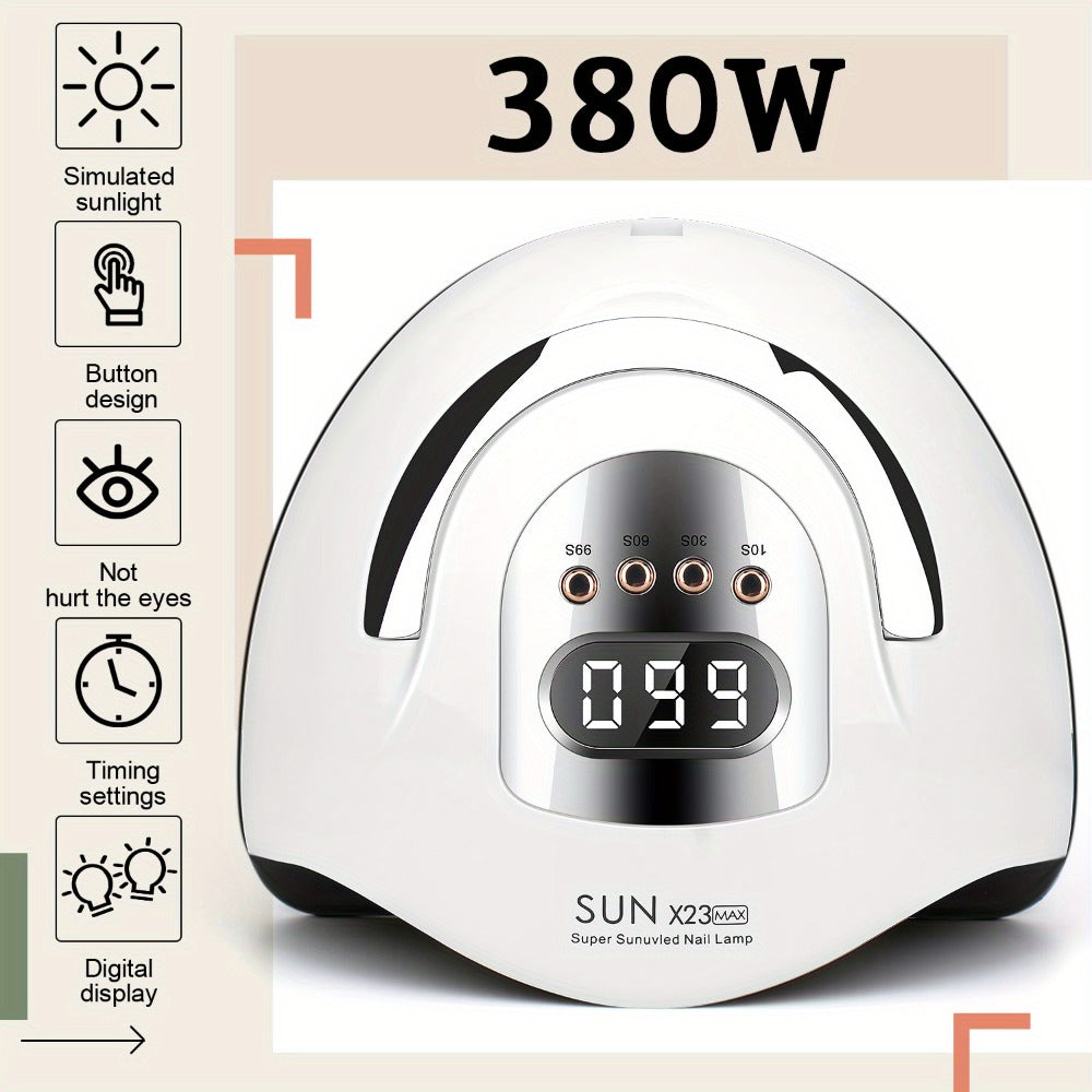 380W LED Nail Lamp Auto Sensor LCD Timer 4 Timing Modes 81 LED Beads Fast Gel Curing USB Powered One-Touch Button Low Heat Mode Home Salon Manicure Pedicure All Gel Polish
