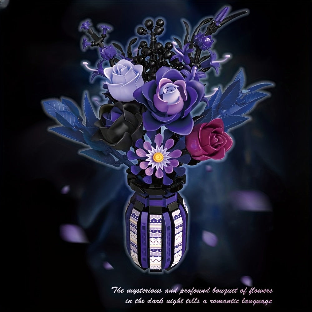 Gothic Flower Bouquet Building Block Set, 1,218-Piece DIY Vase Kit