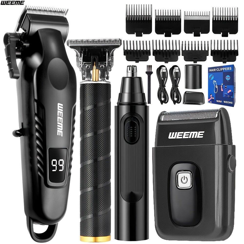 Zinc Alloy Men's Grooming Kit – USB Rechargeable Hair Clipper, Nose Trimmer, Electric Shaver & Detail Trimmer Set, 3500mAh Battery, 1-4 Piece Options, White Black Gold Gift for Men