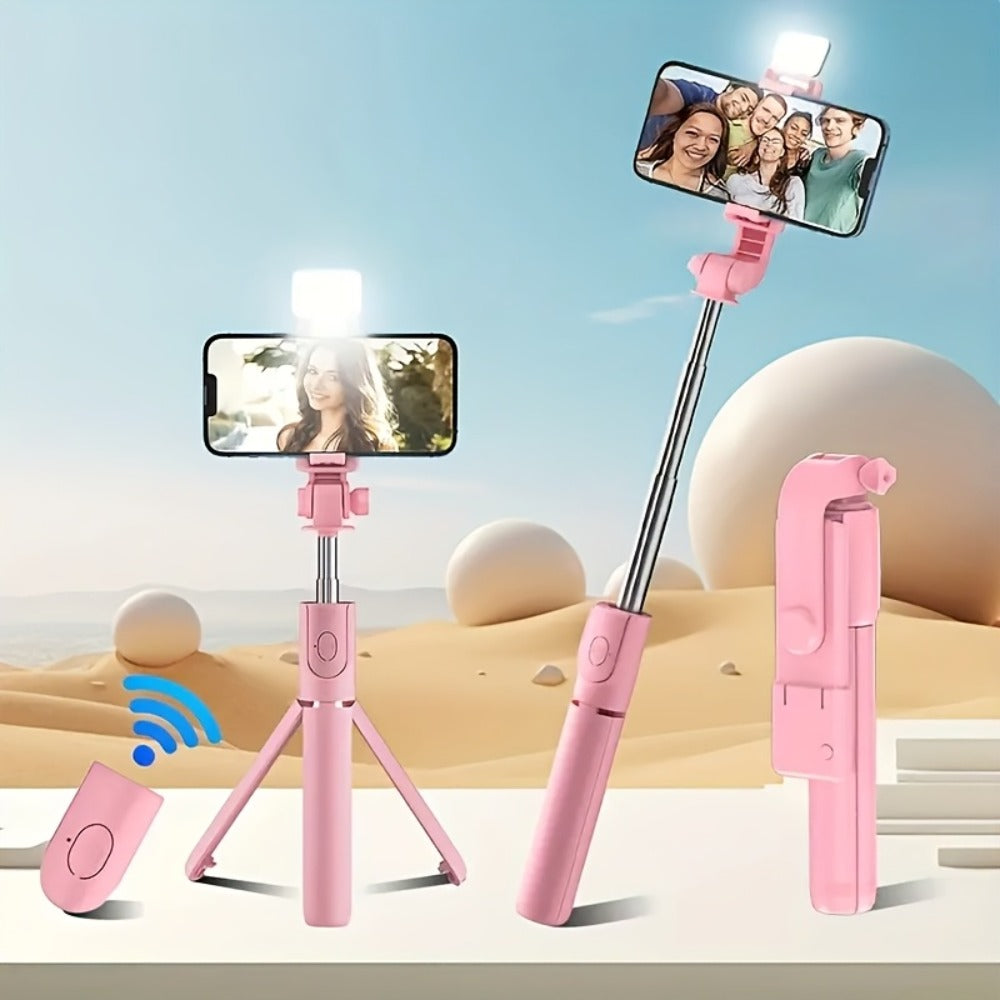 Ring Fill Light Selfie Stick Tripod with Wireless Remote – Expandable 360° Rotation Phone Stand for iPhone Android, Live Streaming Vlogging Travel Hiking Outdoor Photography, Portable LED Selfie Stick