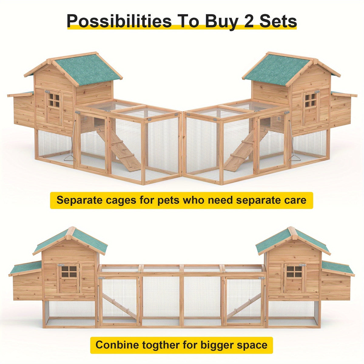 Outdoor Wooden Chicken Coop 80" – Backyard Hen House for 2-4 Chickens with Run Cage, Nesting Box & Ramp | Weather-Resistant Fir Wood Poultry Hutch, Slide-Out Tray, Wire Fencing