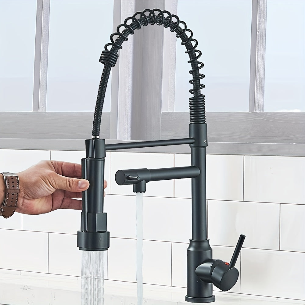 Kitchen Faucet with Pull Down Sprayer Single Handle Single Hole High Arc Spring Commercial Sink Faucet – 360° Swivel Splash-Proof Nozzle, Matte Black Chrome Brushed Nickel, Modern Monobloc Mixer Tap