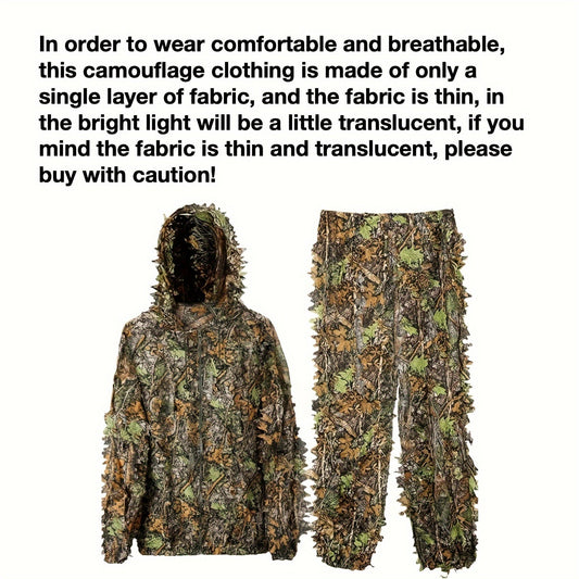 3D Leaf Ghillie Suit with Mesh Jacket and Pants for Woodland Camouflage, M/L