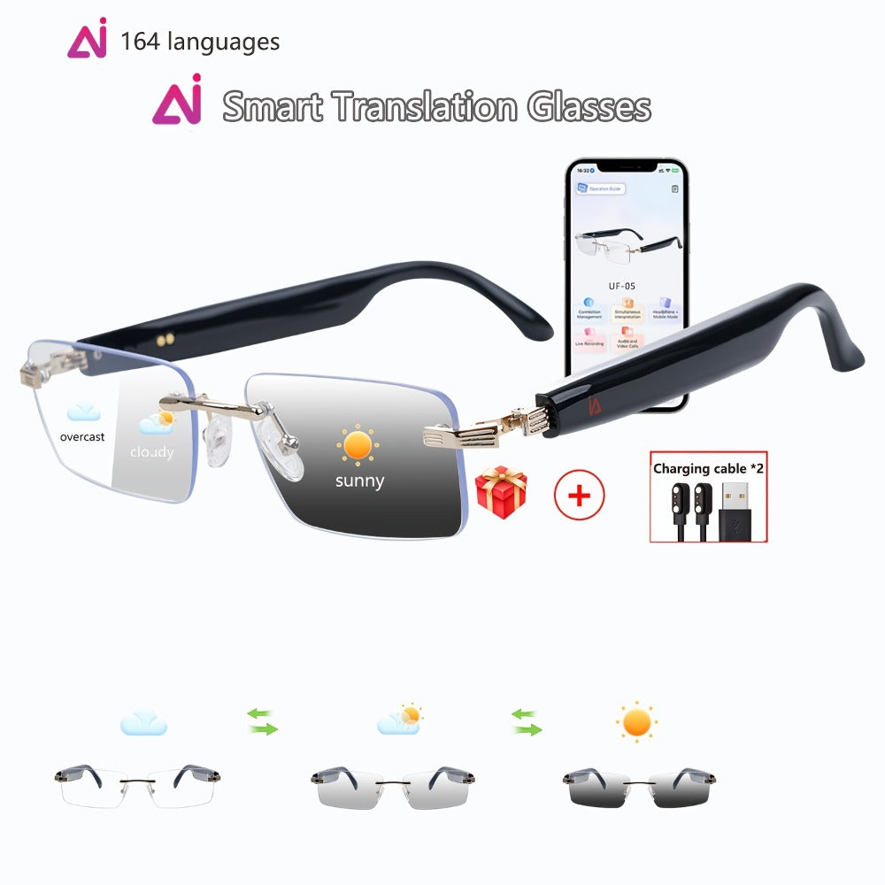 ChatGPT AI Translation Glasses with 160-Language Real-Time Translation, Photochromic Lenses, HiFi Audio & HD Calls – 19 Frame Styles, Unisex Smart Eyewear for Travel & Business