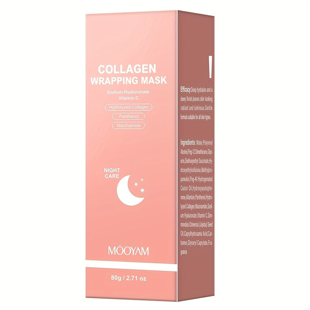 Collagen Night Mask Korean Skincare – Gel Face Mask with Applicator Brush, Hydrolyzed Collagen, Niacinamide, Vitamin C & Hyaluronate for Hydration & Plumping, Paraben-Free, 80g (MOOYAM)