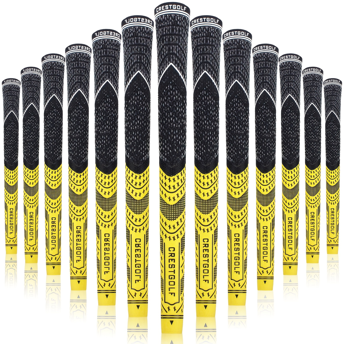 Midsize Golf Grips Set 13 Pack – All Weather Hybrid Rubber Golf Club Grips with Ecological Yarn Thread Technology, Multiple Colors, Fits Full Set of Clubs (Black, White, Red, Orange, Yellow, Blue, Gray)