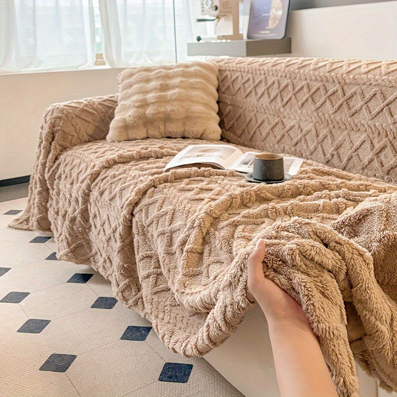Sofa Throw Cover Shu Velveteen - 300GSM Soft Plush Couch Slipcover Pet Friendly Machine Washable Solid Color Protector for Armchair Loveseat Sectional Sofa, 3 Sizes 5 Colors
