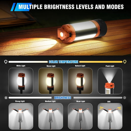 Rechargeable Camping Light, 12000mAh with 3 LED Heads and 79-Inch Detachable Tripod