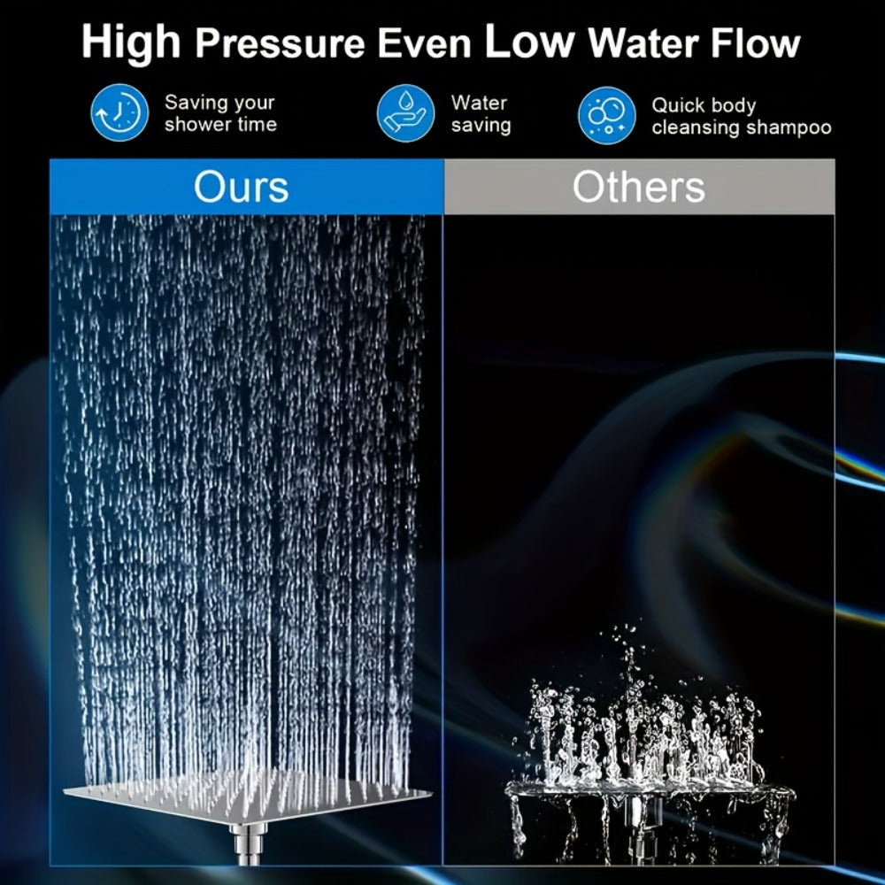 High Pressure Shower Head Combo with Handheld Shower Wall Mounted 9 Spray Settings Rainfall Shower System Adjustable Angle Leakproof with Hose for Modern Bathroom Chrome Matte Black