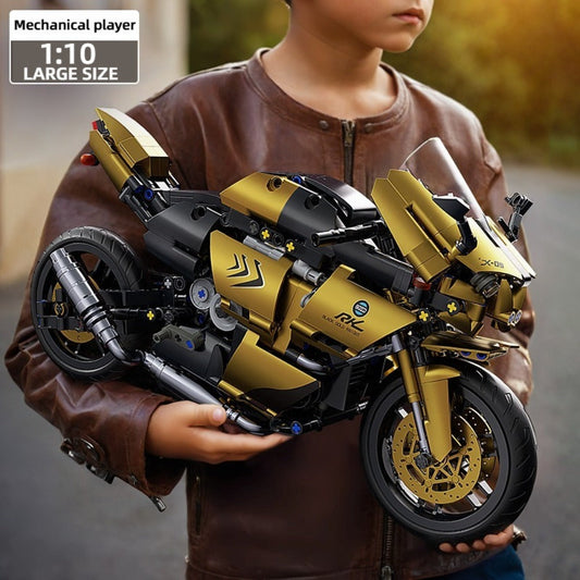 1000PCS Motorcycle Building Blocks 1:10 Scale DIY Black & Gold Motorbike Model Kit – Adult Collector Display Ornament, Exquisite Detail Assembly, Unique Gift for Men Motorcycle Enthusiasts Ages 14+
