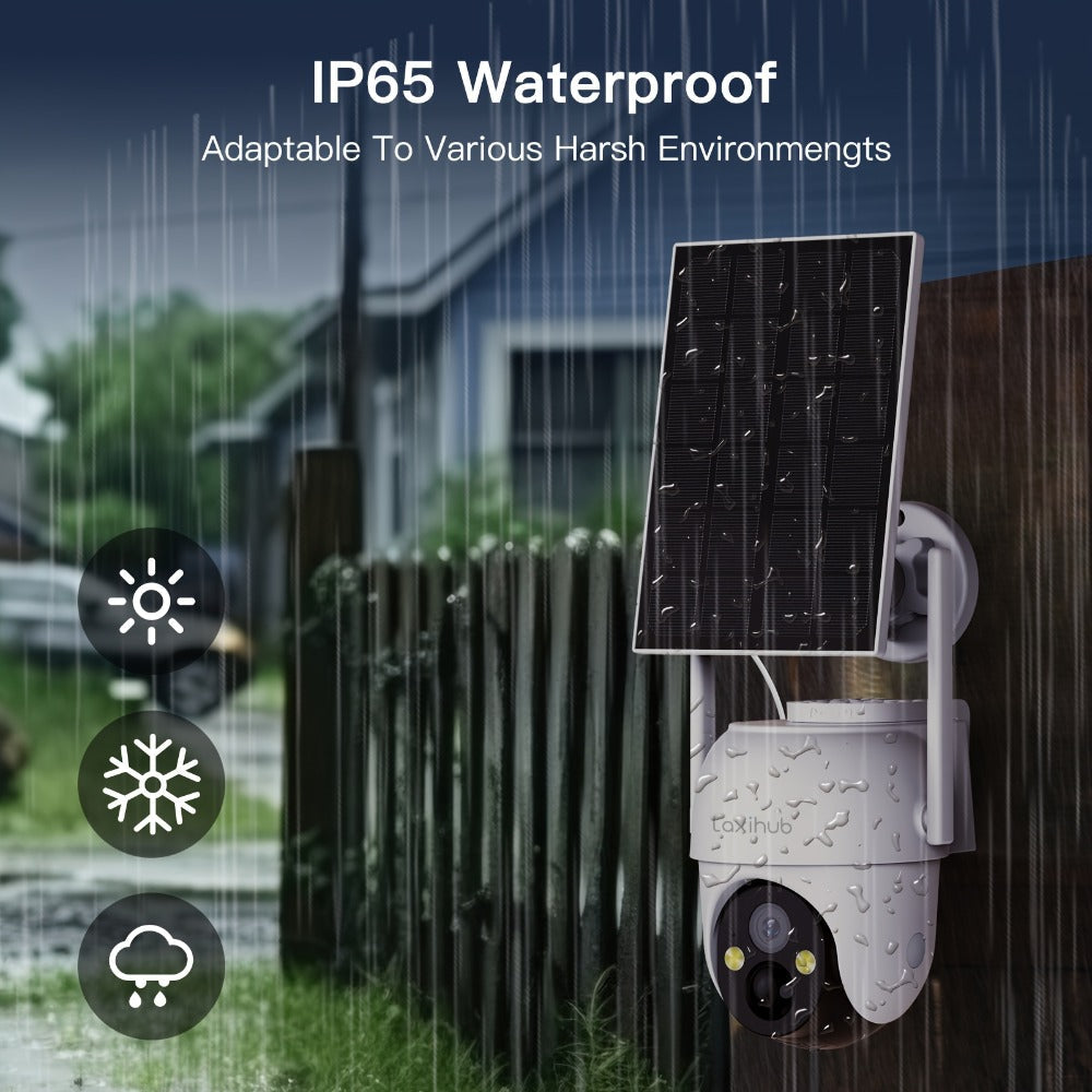 Wire-Free Solar Outdoor Security Camera 3MP PTZ 360° Pan-Tilt, AI Human Detection, Color Night Vision, Two-Way Audio, 2.4G WiFi, Cloud & SD Storage – Laxihub GO2T Wireless Weatherproof Camera