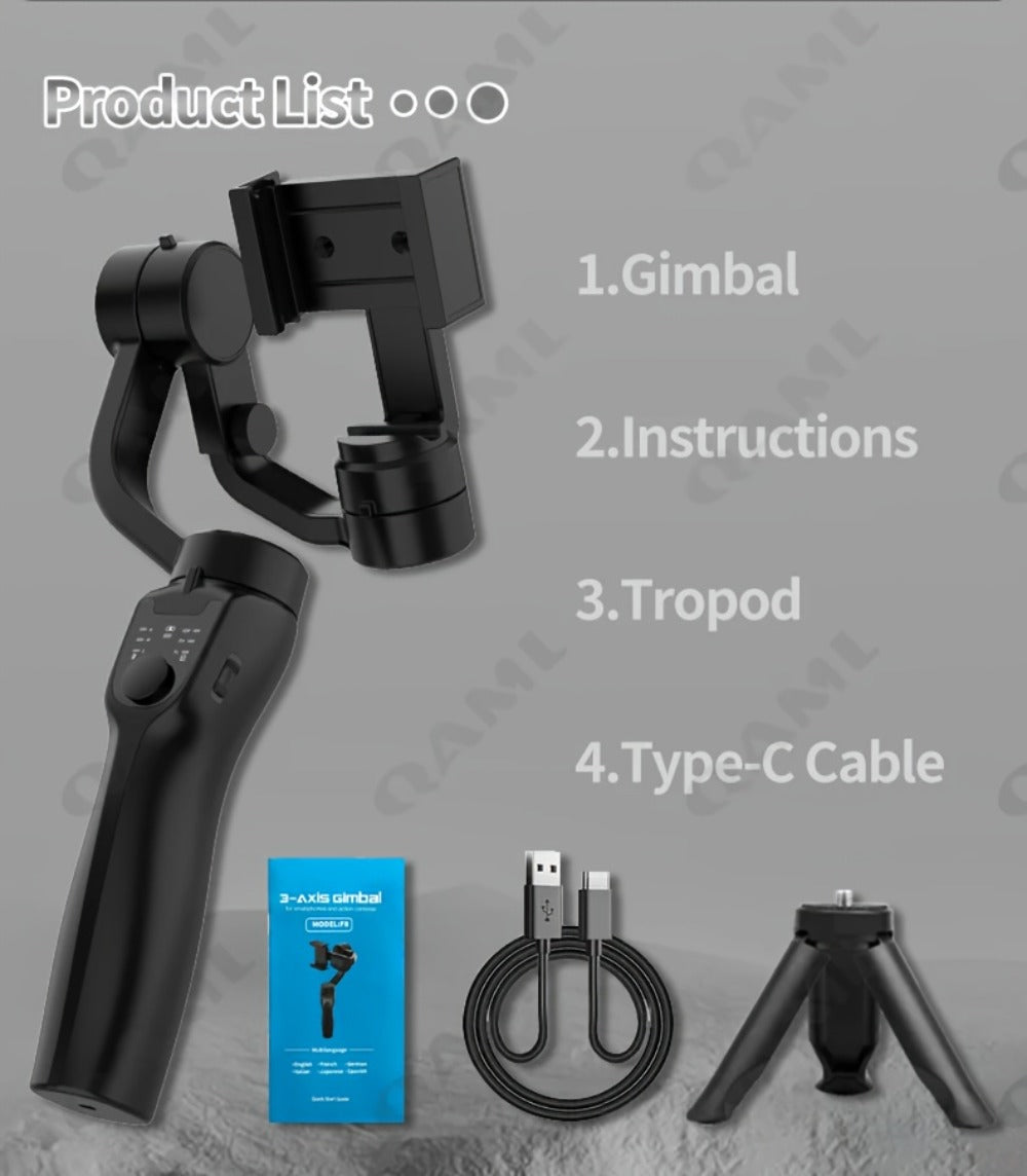 Handheld 3-Axis Smartphone Gimbal Stabilizer with Wireless Bluetooth No App Required Anti-Shake Video Recording – Includes Stand & Mount Compatible with iPhone Android Vlog Travel Live Streaming
